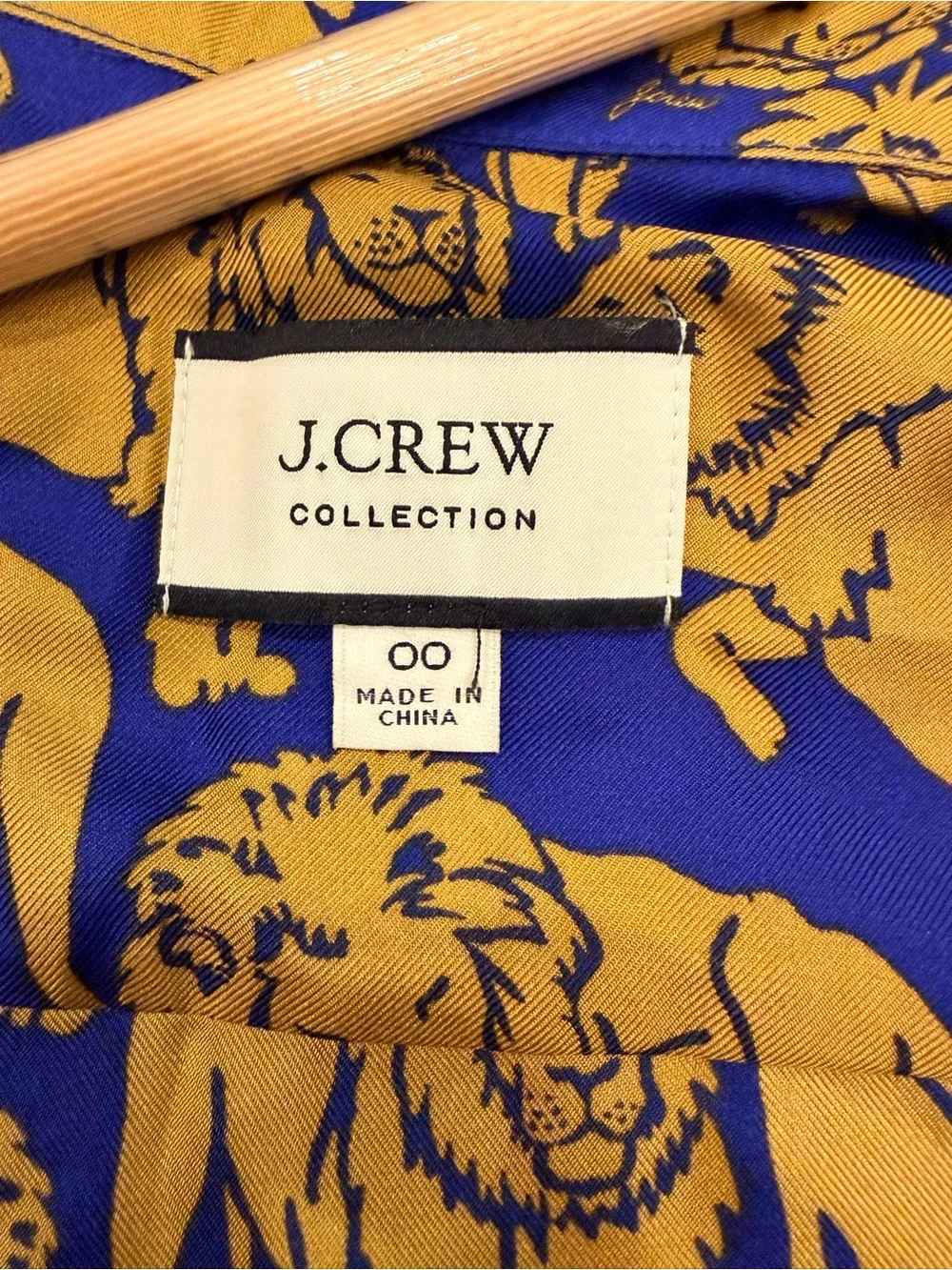 J. Crew Collection Silk Sleepy Lion Button Down Shirt